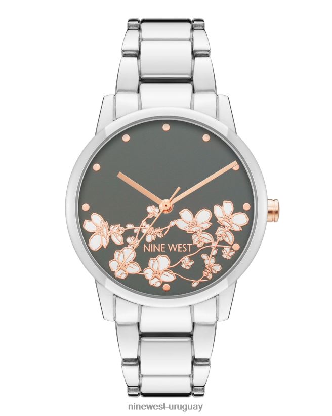 BD04222873 Nine West reloj con pulsera de metal y esfera floral tono plateado