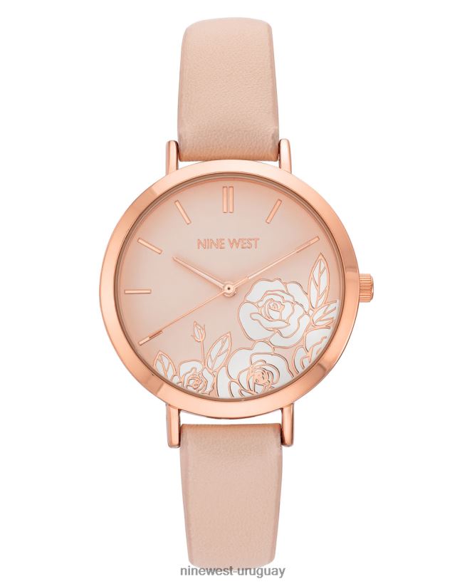BD04222879 Nine West reloj con correa lisa y esfera floral rosa
