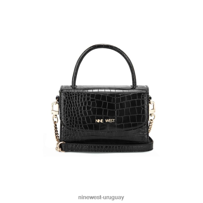 BD04222599 Nine West mini bandolera skylar con solapa cocodrilo negro