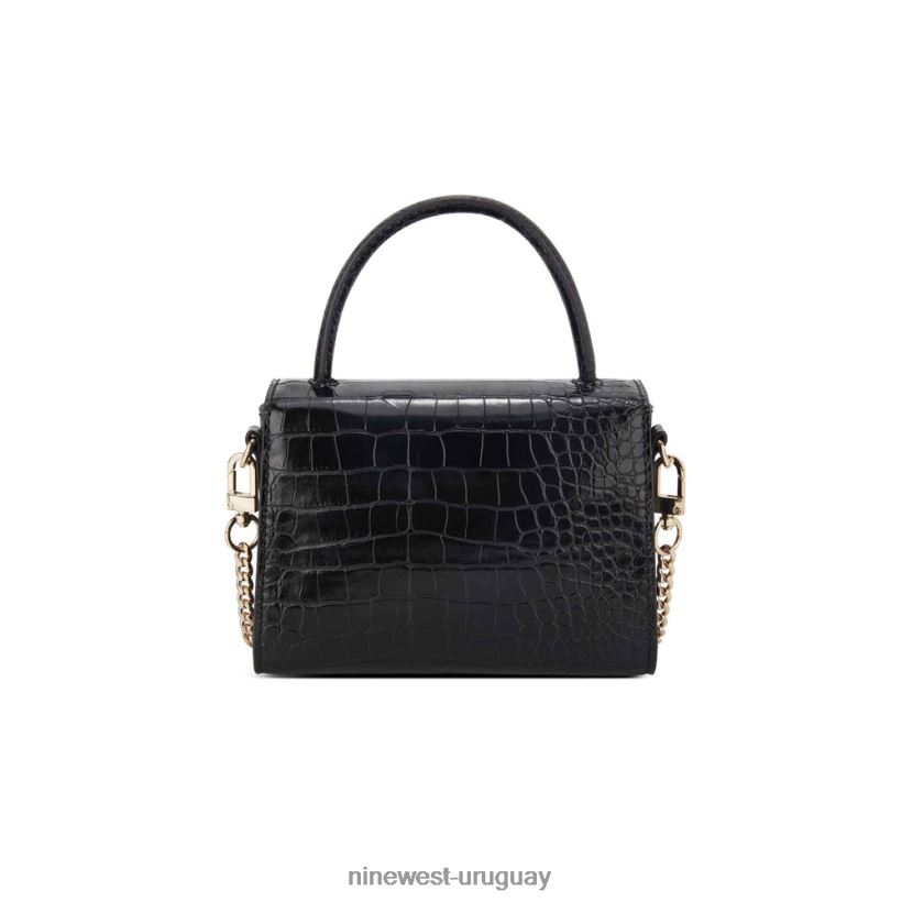 BD04222599 Nine West mini bandolera skylar con solapa cocodrilo negro