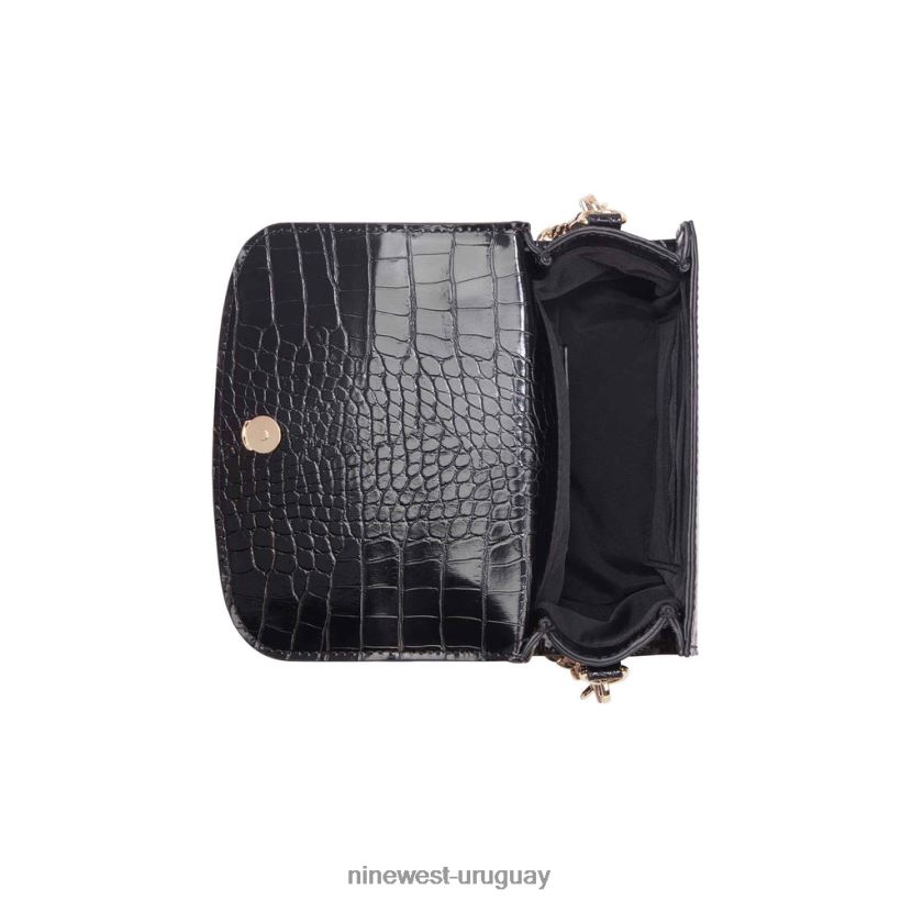 BD04222599 Nine West mini bandolera skylar con solapa cocodrilo negro