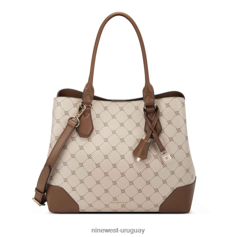BD04222784 Nine West bolso de mano brooklyn jet set logotipo de coñac caqui