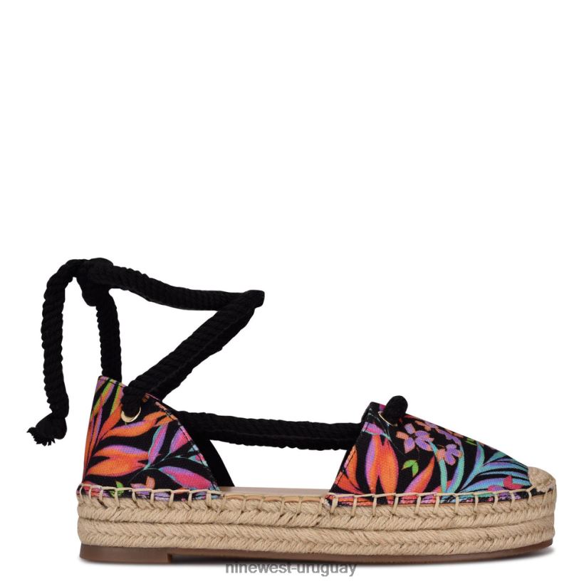BD0422980 Nine West alpargatas planas con envoltura en el tobillo meaks negro multifloral