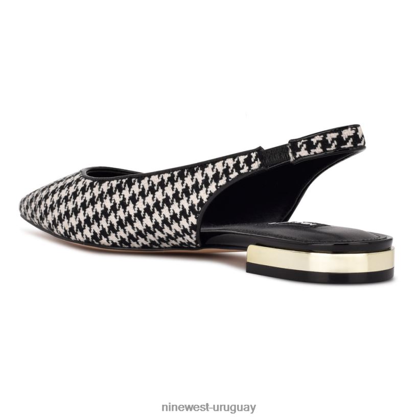 BD04221097 Nine West zapatos planos con tira trasera y puntera puntiaguda lucee pata de gallo blanco/negro