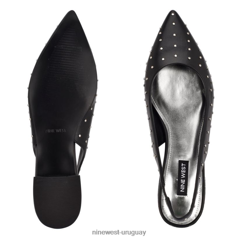 BD04221113 Nine West zapatos planos con tira trasera y puntera puntiaguda lucee cuero negro tachonado