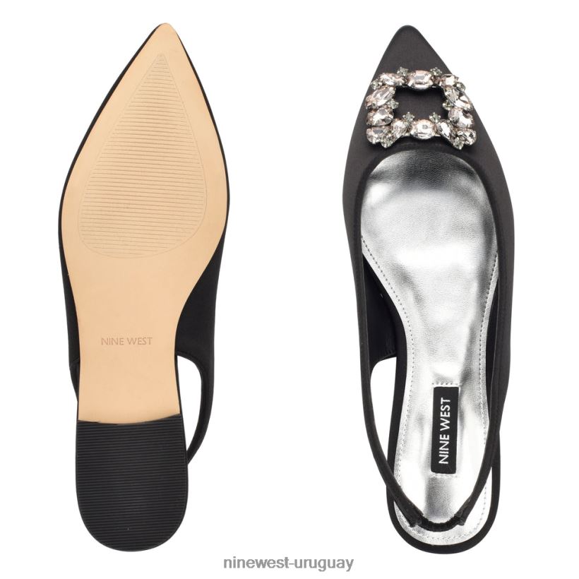 BD04221786 Nine West zapatos planos con tira trasera y brillantes cristal satinado negro