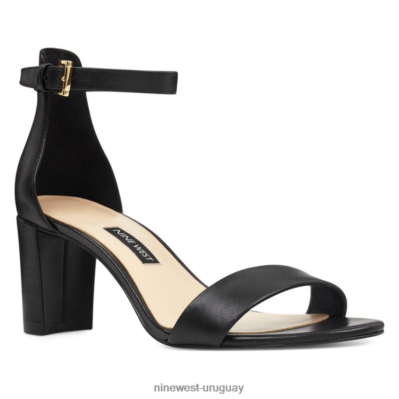 BD04222360 Nine West sandalias Pruce con tira en el tobillo y tacón cuadrado cuero negro