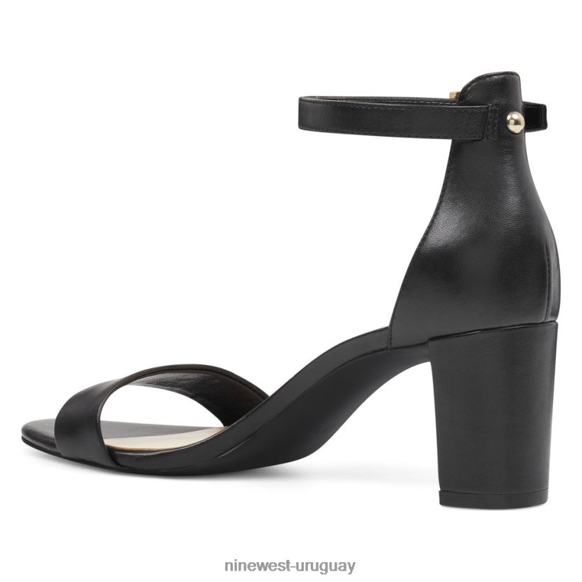 BD04222360 Nine West sandalias Pruce con tira en el tobillo y tacón cuadrado cuero negro