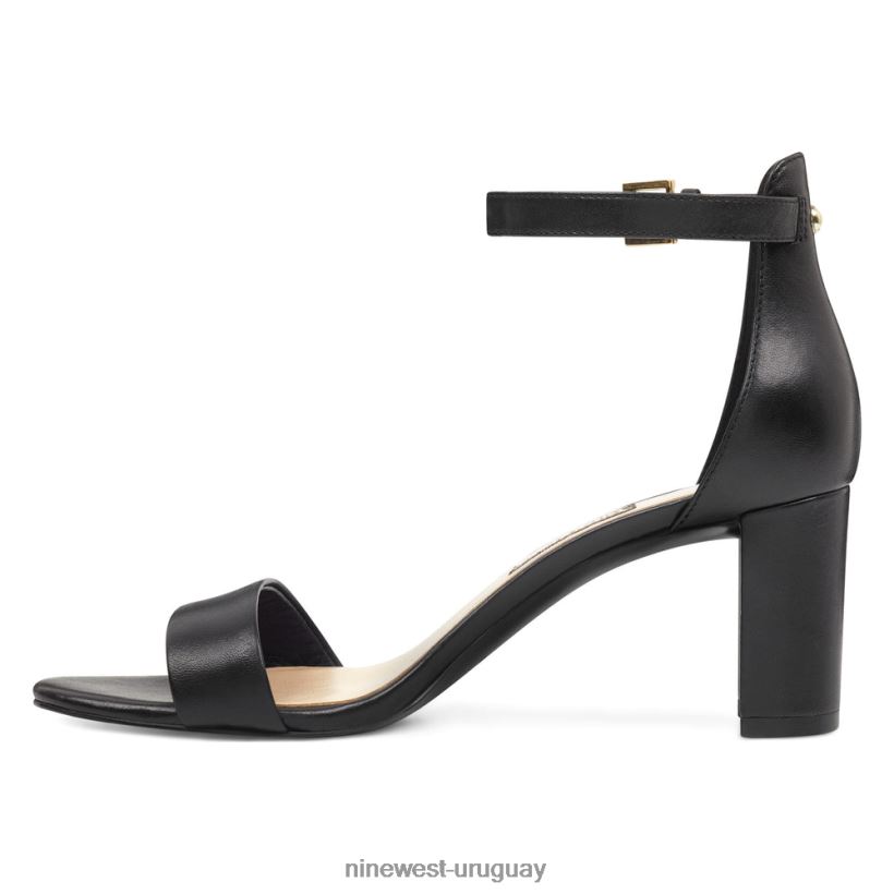 BD04222360 Nine West sandalias Pruce con tira en el tobillo y tacón cuadrado cuero negro