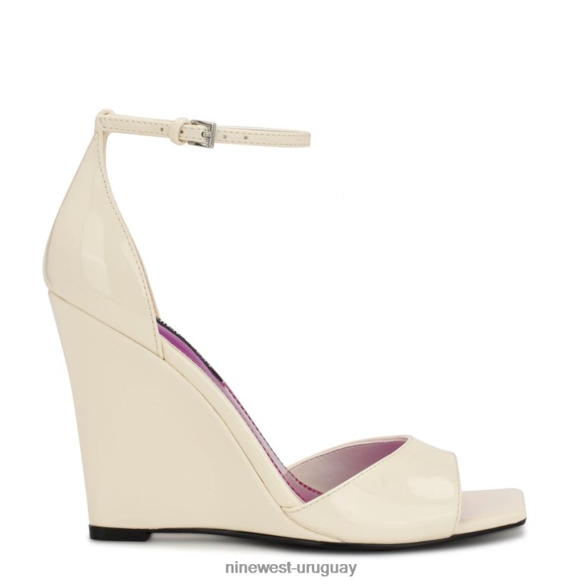 BD0422749 Nine West sandalias cuña hallena charol crema elegante