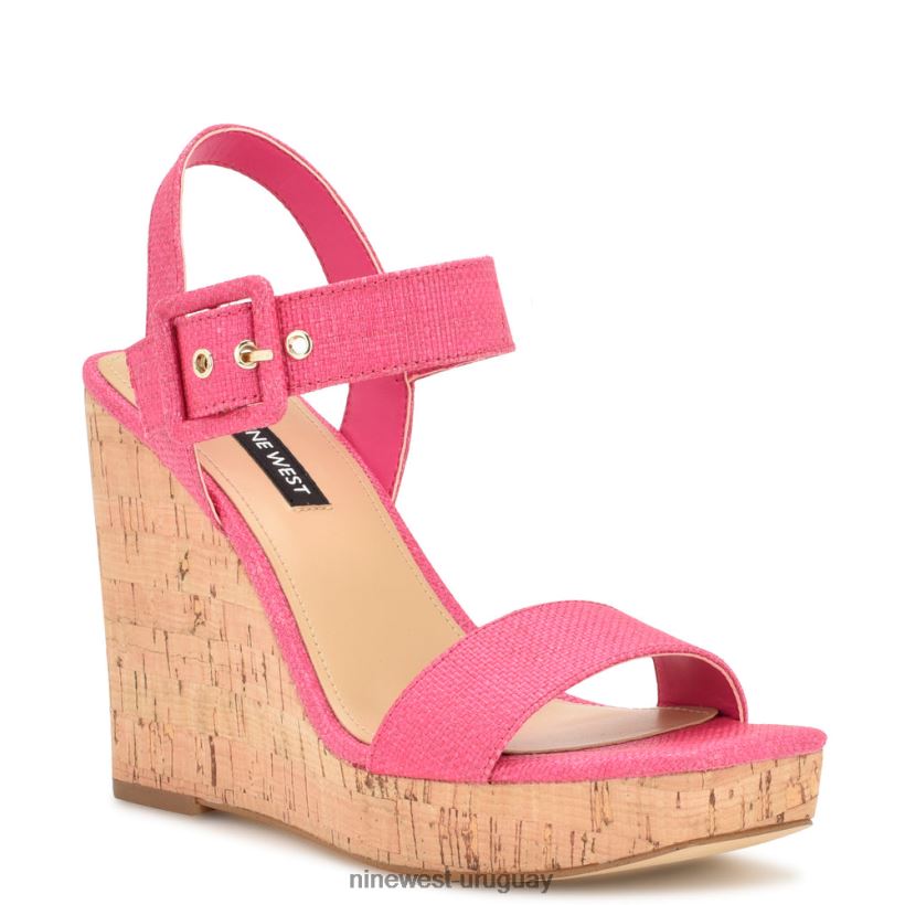 BD0422767 Nine West sandalias cuña cortes rafia rosa