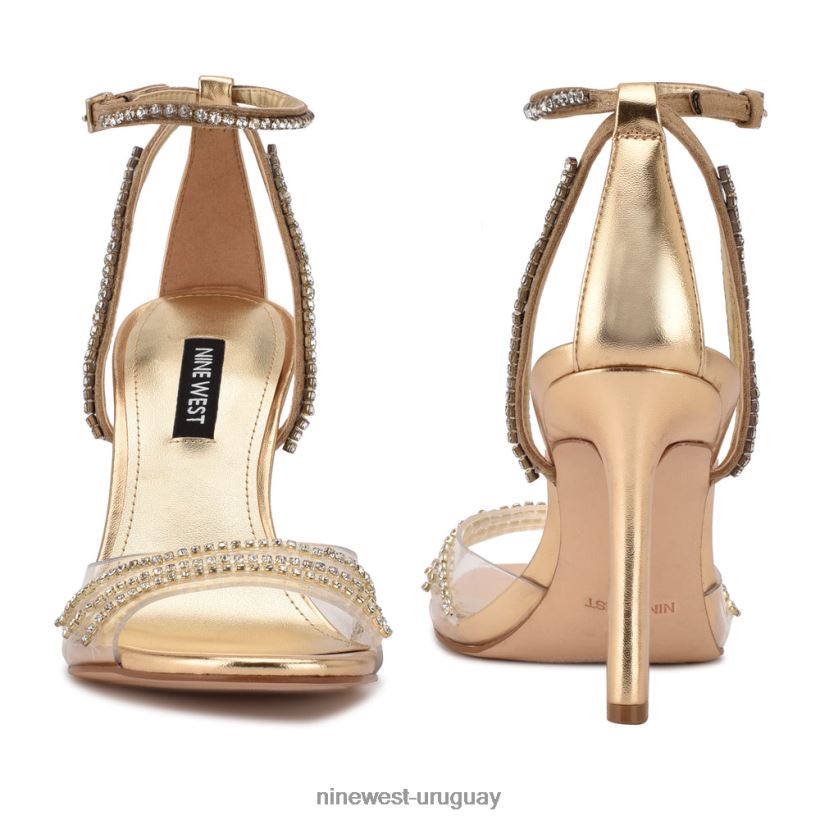 BD04221827 Nine West sandalias de tacón clase oro/cristal transparente