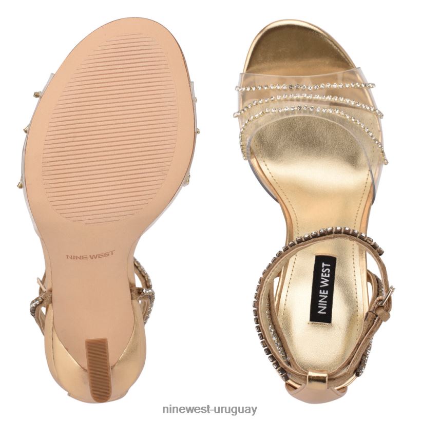 BD04221827 Nine West sandalias de tacón clase oro/cristal transparente