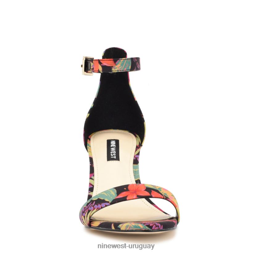 BD0422182 Nine West sandalias Pruce con tira en el tobillo y tacón cuadrado negro multifloral