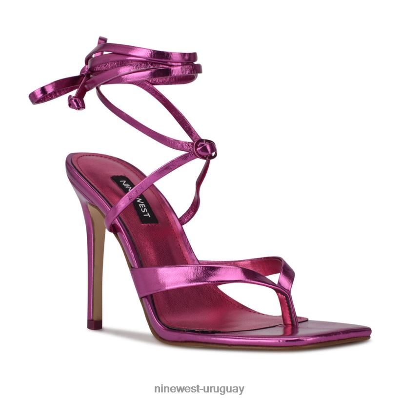 BD04221998 Nine West sandalias terrie de tacón cruzadas en el tobillo rosa oscuro metalizado