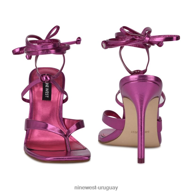BD04221998 Nine West sandalias terrie de tacón cruzadas en el tobillo rosa oscuro metalizado