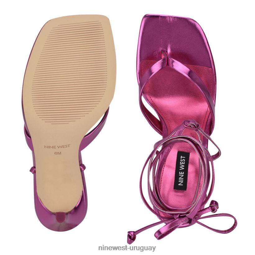 BD04221998 Nine West sandalias terrie de tacón cruzadas en el tobillo rosa oscuro metalizado