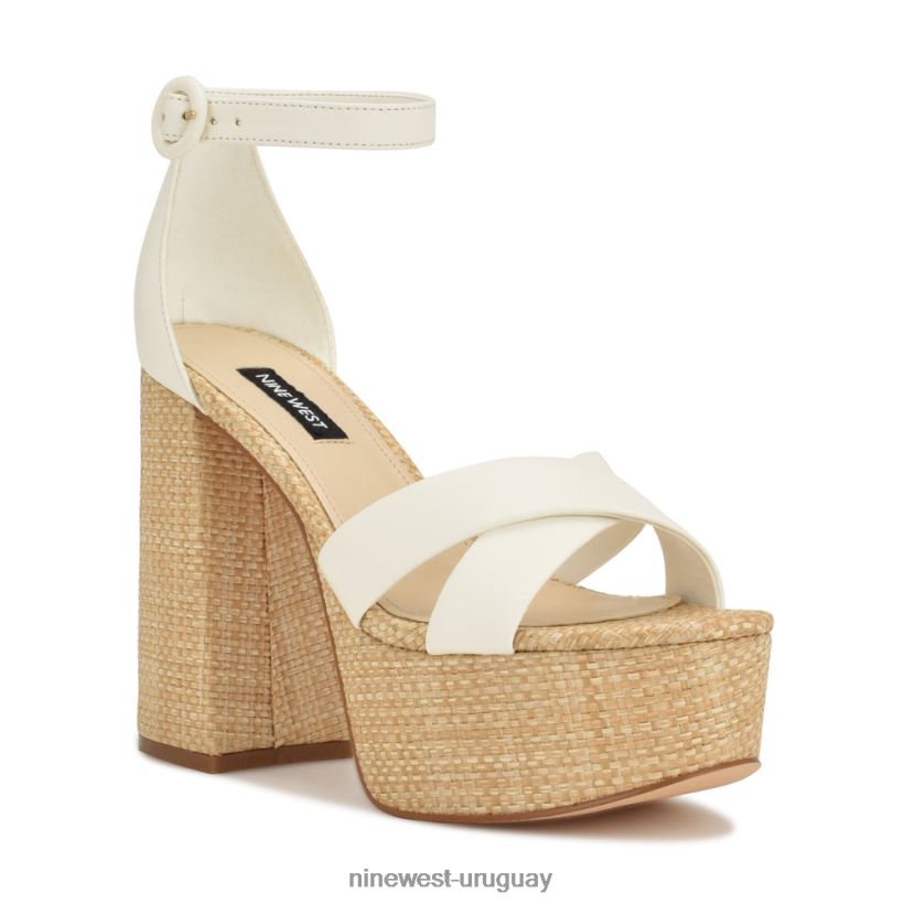 BD0422274 Nine West sandalias con plataforma willie rafia blanca