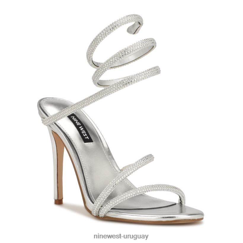 BD0422290 Nine West sandalias de tacón con diseño cruzado Maskil gamuza plateada brillante