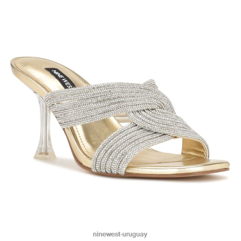 BD0422373 Nine West sandalias estilo chanclas con tacón cristal de oro