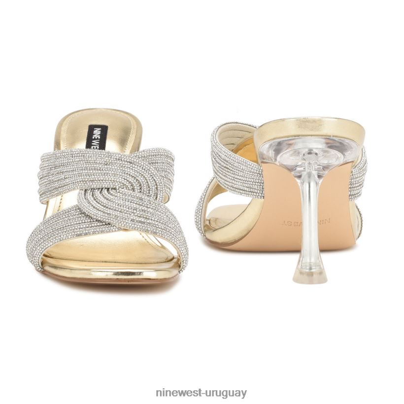 BD0422373 Nine West sandalias estilo chanclas con tacón cristal de oro