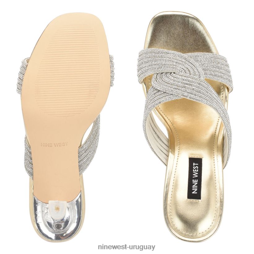 BD0422373 Nine West sandalias estilo chanclas con tacón cristal de oro
