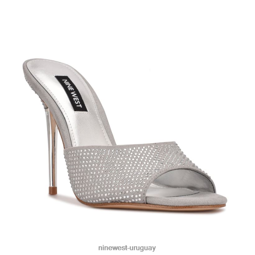 BD0422405 Nine West sandalias tipo chancla con tacón divas gamuza gris brillante