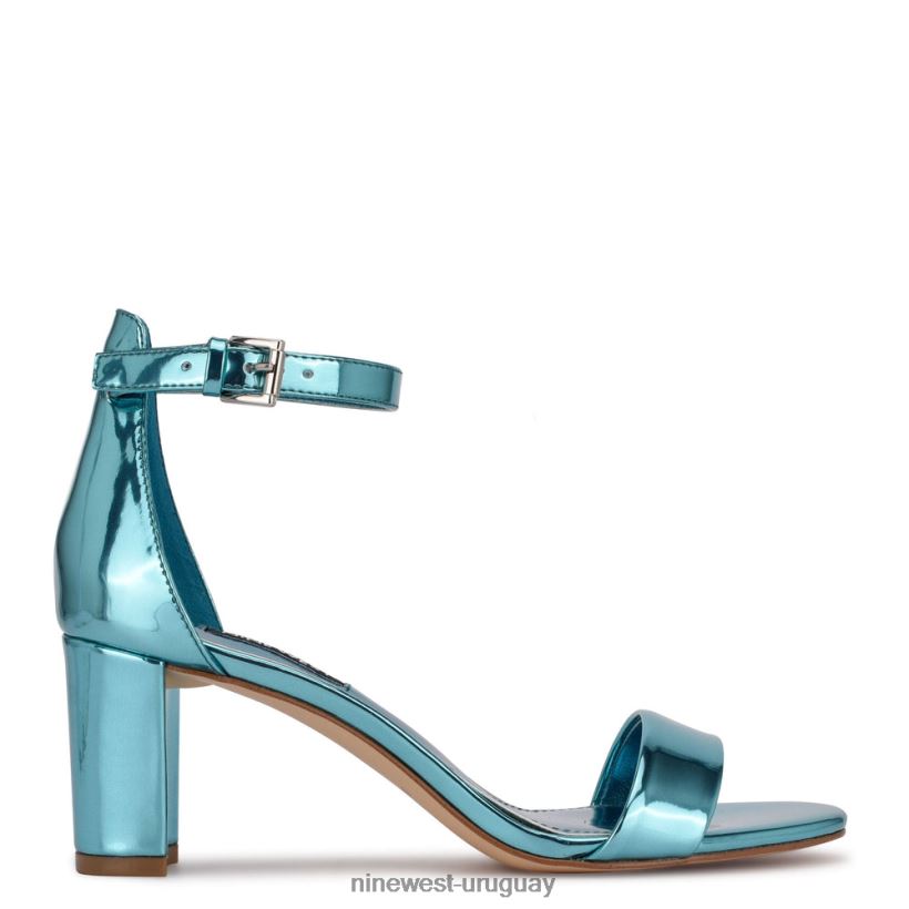 BD0422528 Nine West sandalias Pruce con tira en el tobillo y tacón cuadrado espejo azul metalizado