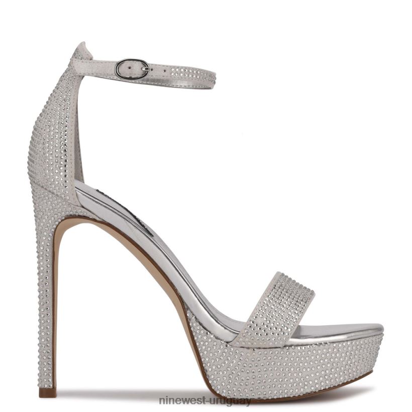 BD0422588 Nine West sandalias con plataforma gamuza plateada brillante