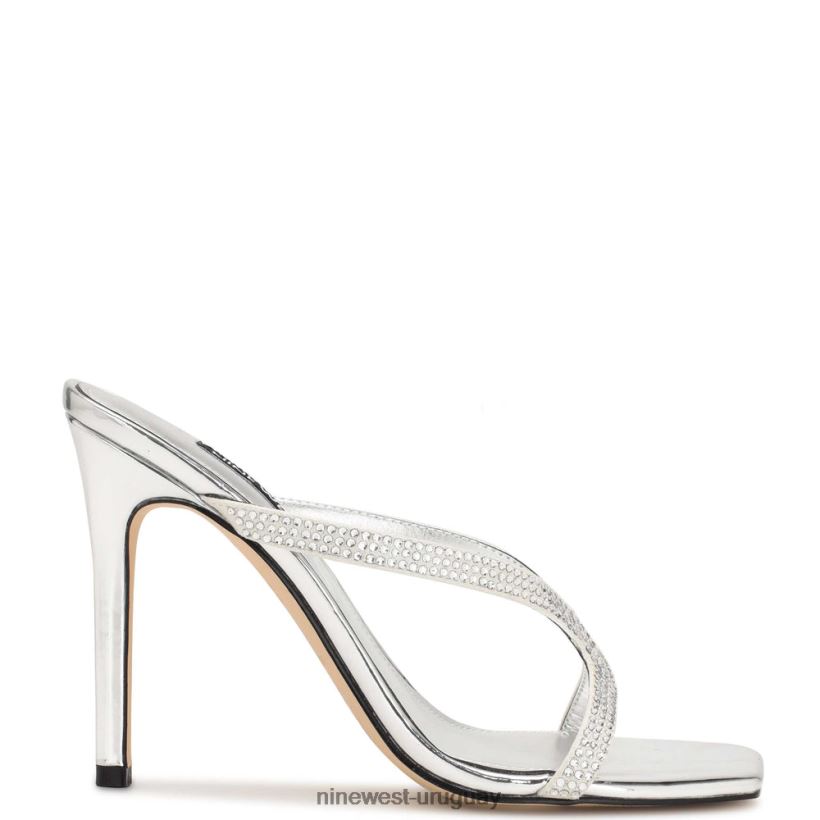 BD04221793 Nine West sandalias con tacón retorcido plata metalizada