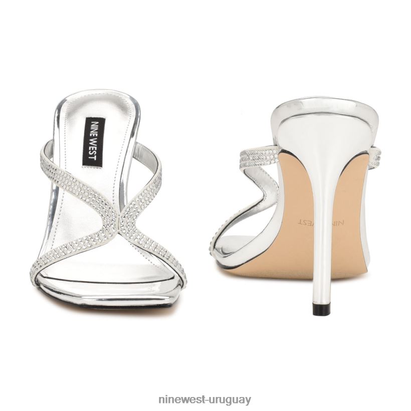 BD04221793 Nine West sandalias con tacón retorcido plata metalizada