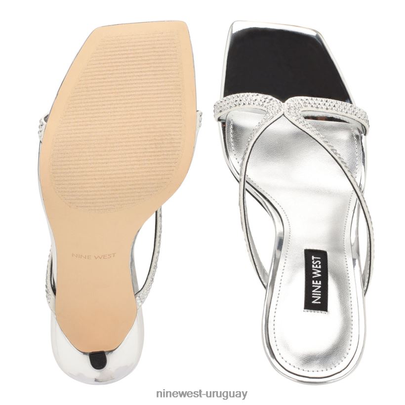 BD04221793 Nine West sandalias con tacón retorcido plata metalizada