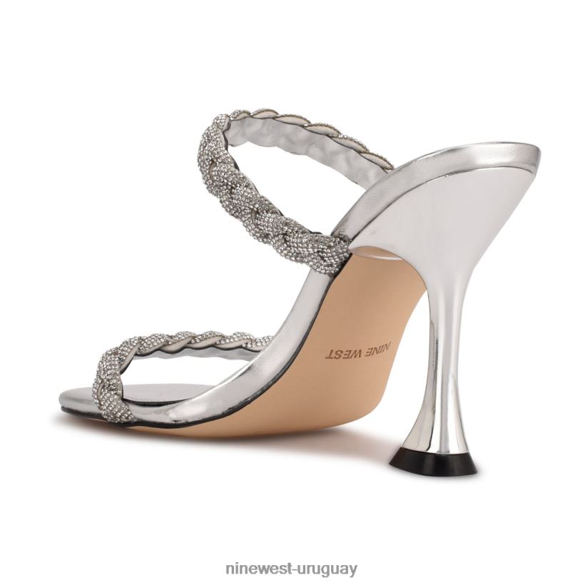 BD04221807 Nine West sandalias con tacón y cremallera cristal de plata