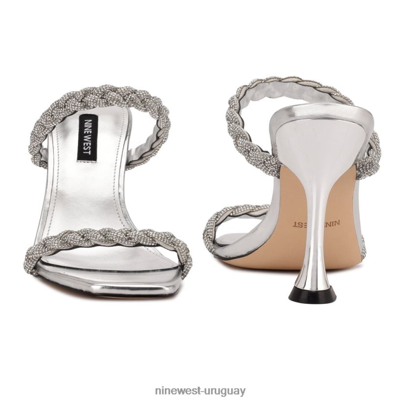 BD04221807 Nine West sandalias con tacón y cremallera cristal de plata