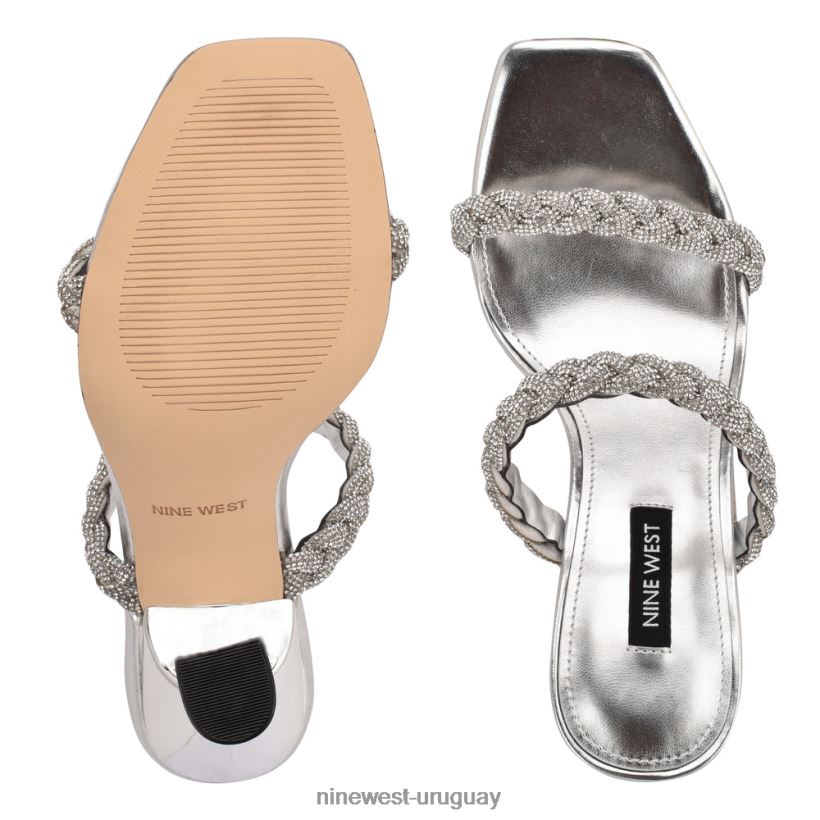 BD04221807 Nine West sandalias con tacón y cremallera cristal de plata