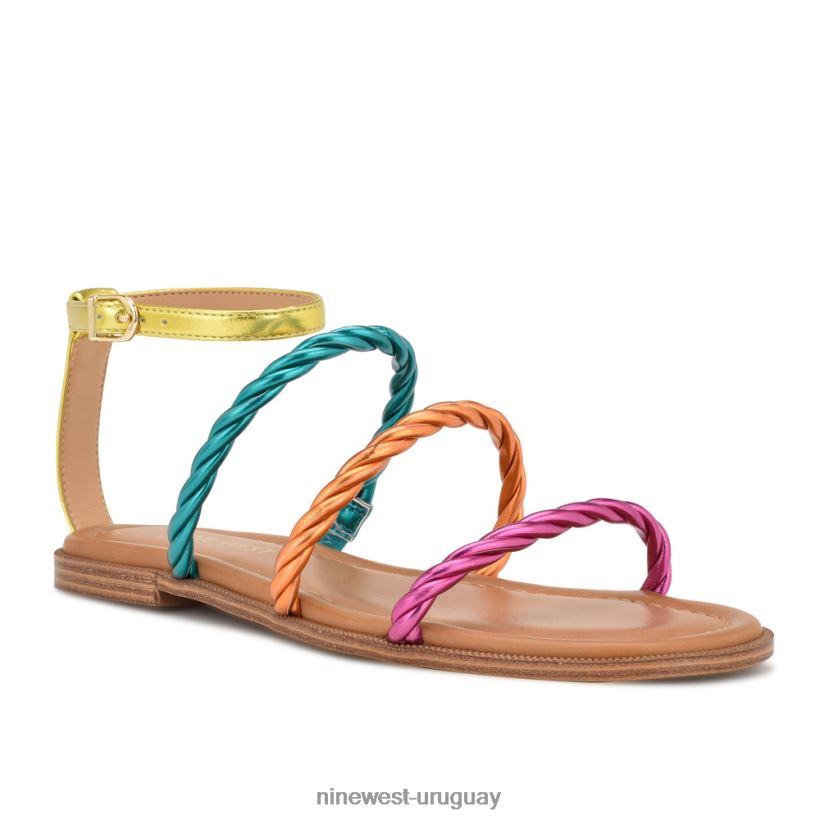 BD042226 Nine West sandalias planas con tira en el tobillo ipster rosa naranja multi metalizado