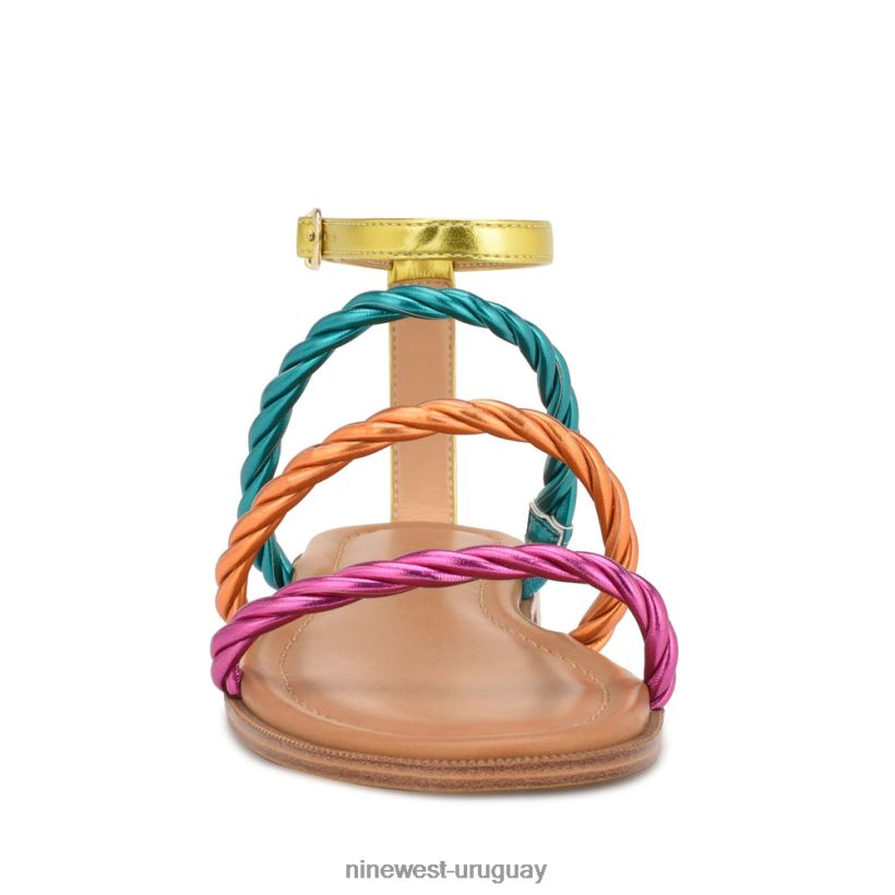 BD042226 Nine West sandalias planas con tira en el tobillo ipster rosa naranja multi metalizado