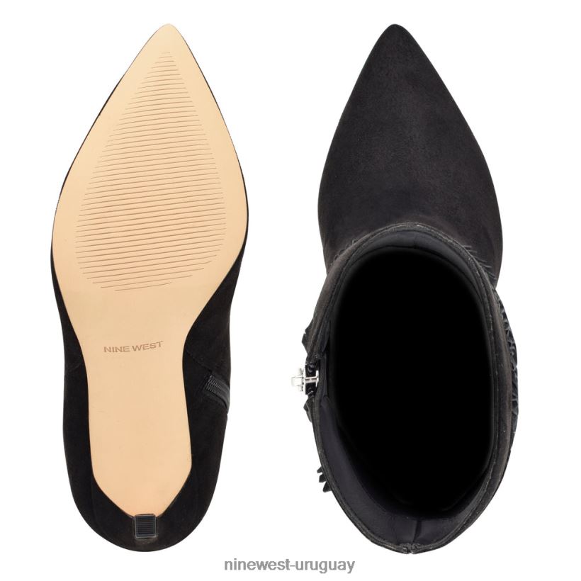 BD04221505 Nine West prueba unos botines con flecos y tacón ante negro