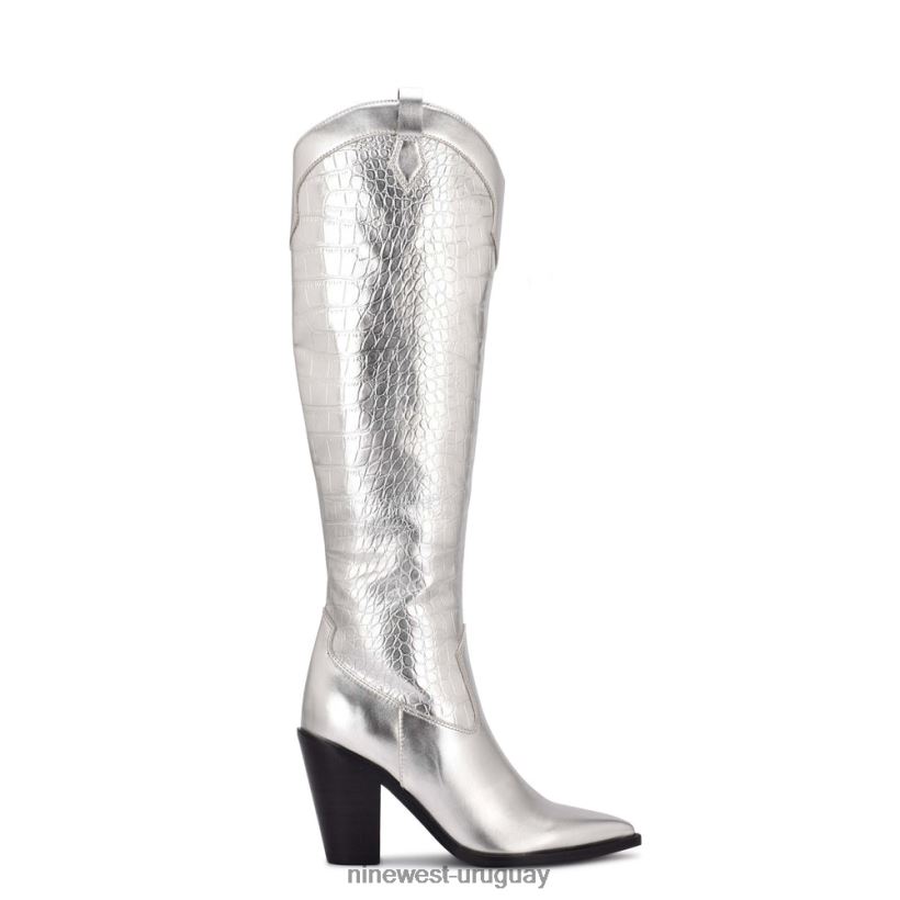 BD04222908 Nine West botas vaqueras kliva cocodrilo plateado metalizado