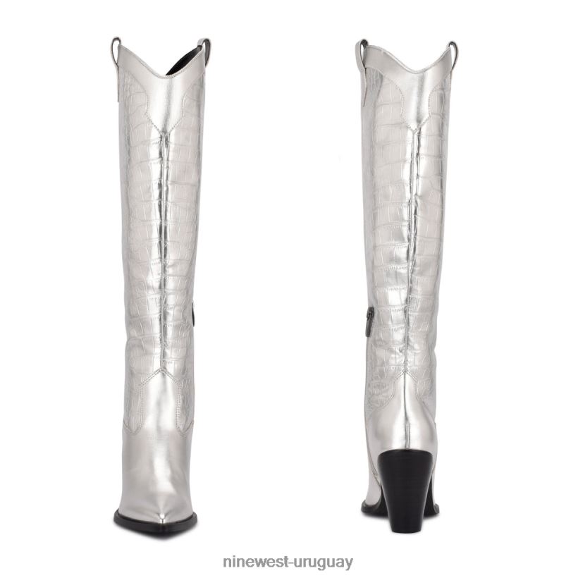 BD04222908 Nine West botas vaqueras kliva cocodrilo plateado metalizado