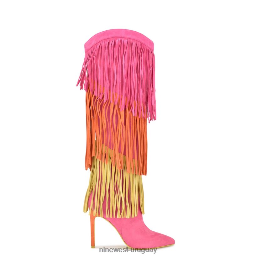 BD0422918 Nine West botas de tacón con borlas ante rosa/naranja/amarillo