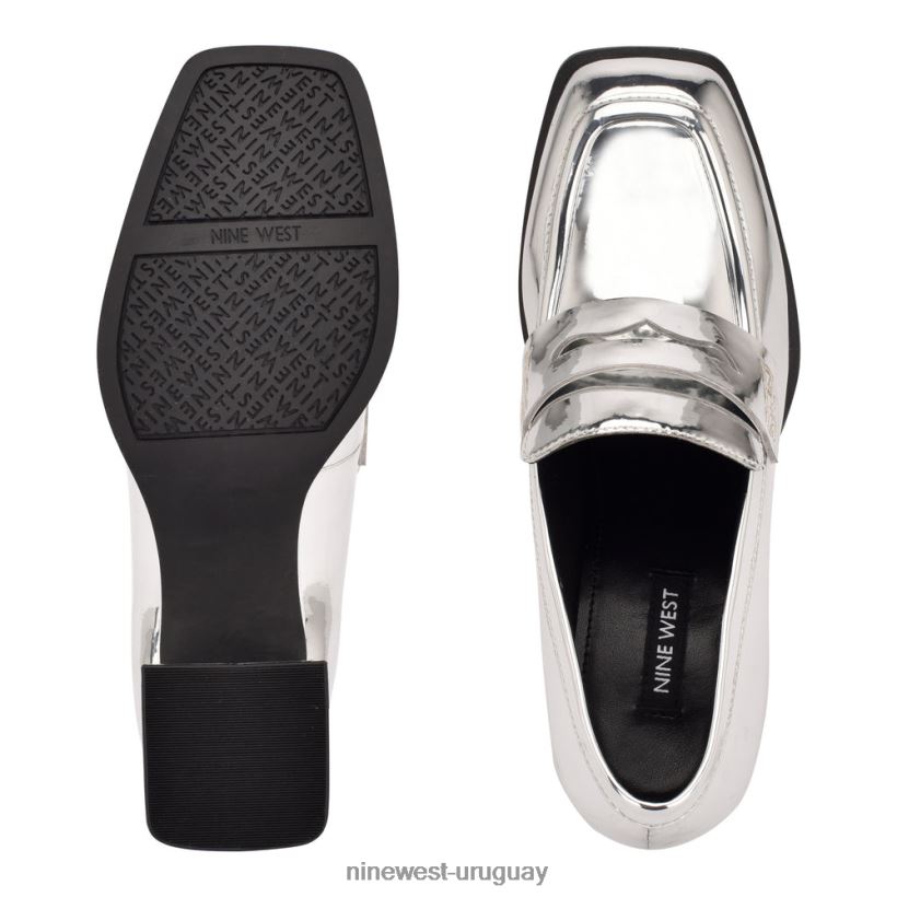 BD04221236 Nine West mocasines de tacón Zest espejo plateado metalizado