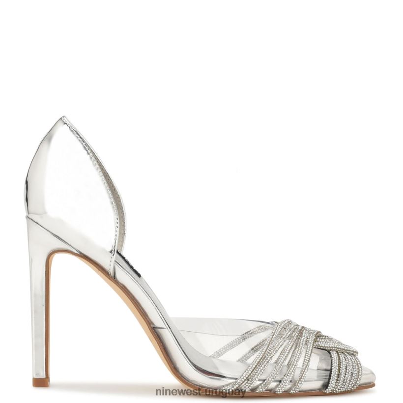 BD04221294 Nine West zapatos de tacón tostado d'orsay plata/cristal transparente