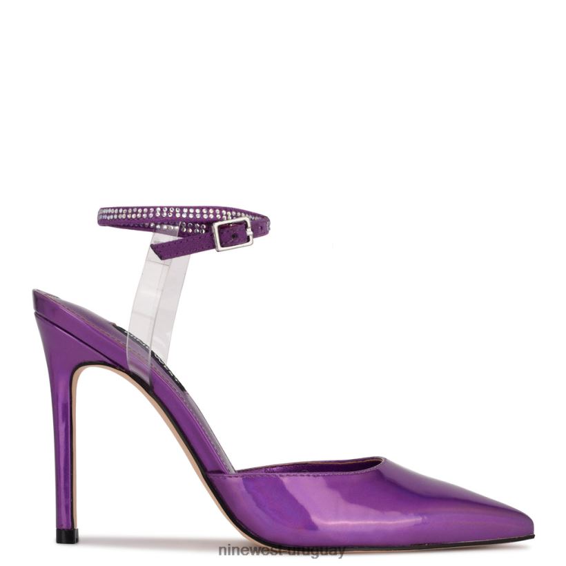 BD04221423 Nine West zapatos de tacón con diseño cruzado en el tobillo morado/transparente metalizado