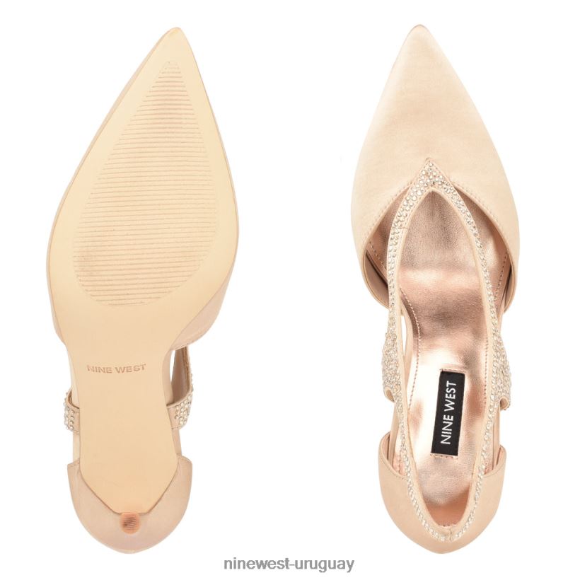 BD04221804 Nine West zapatos de punta puntiaguda de fantasía cristal satinado desnudo