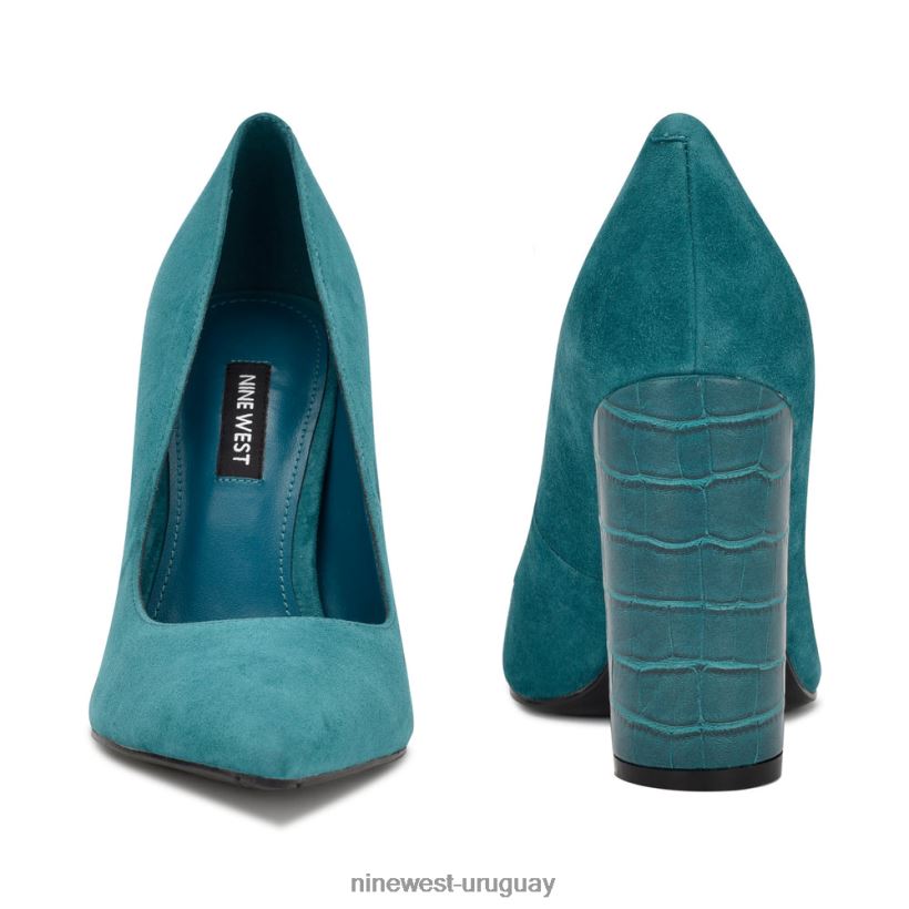 BD0422934 Nine West bombas de vestir eléctricas ante verde azulado/coco en relieve